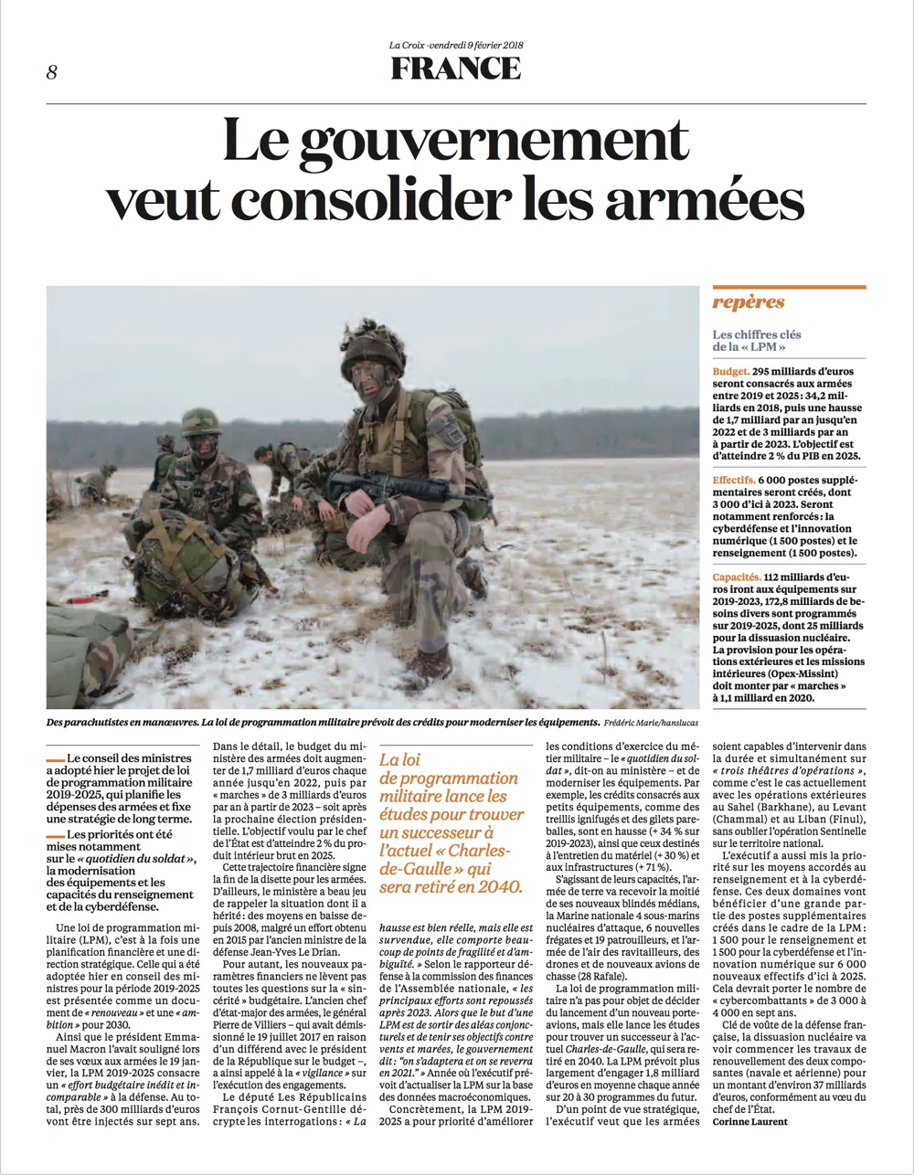 Press tearsheet — a report by Fred Marie published in the press