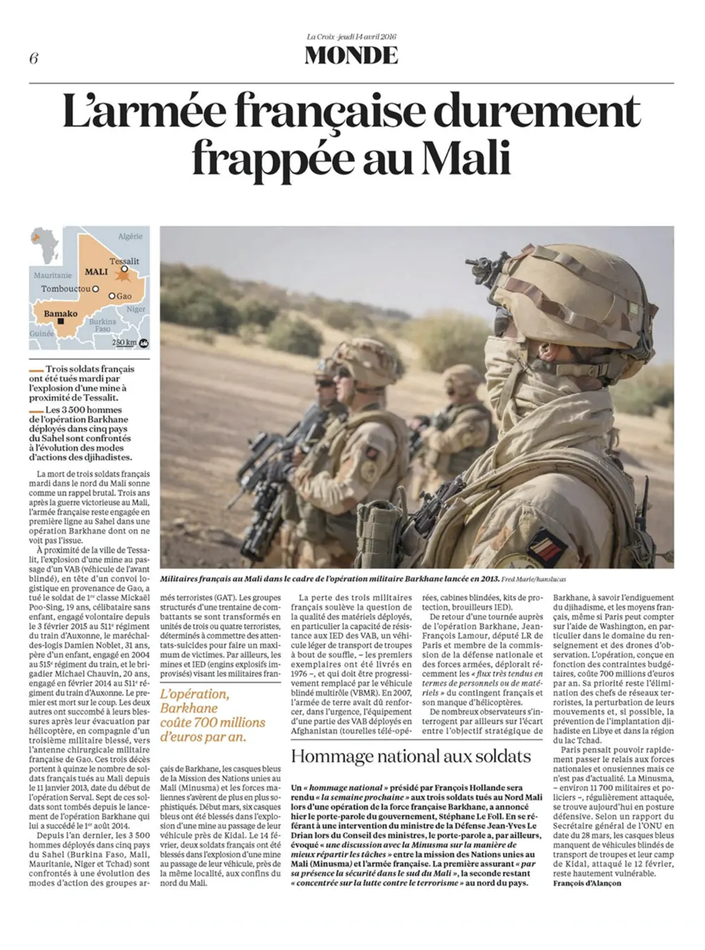 Press tearsheet — a report by Fred Marie published in the press