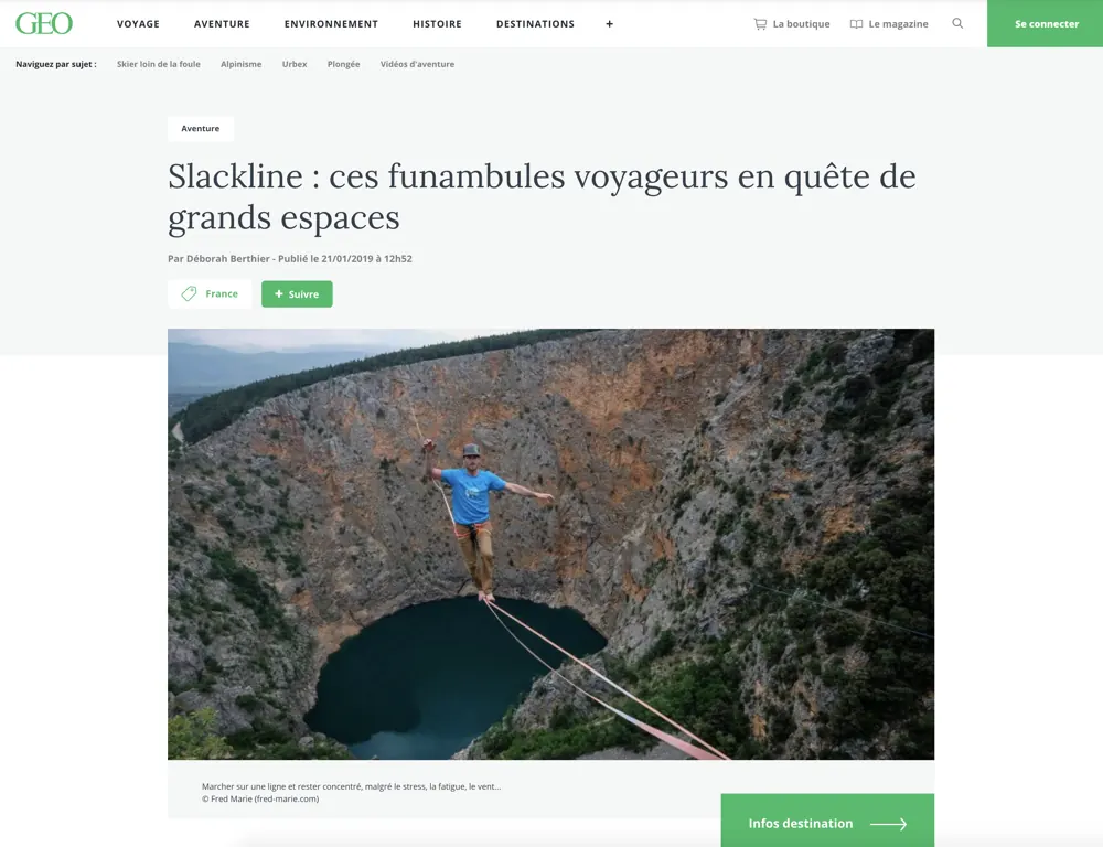 Press tearsheet — a report by Fred Marie published in the press