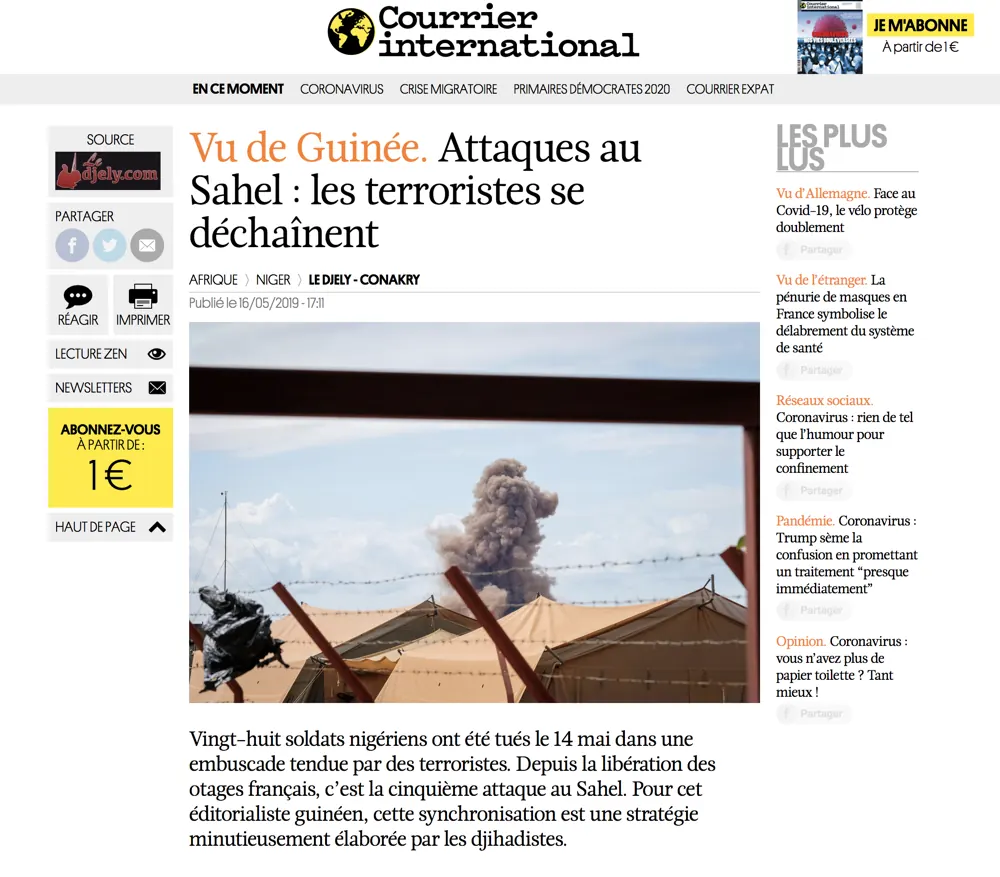 Press tearsheet — a report by Fred Marie published in the press