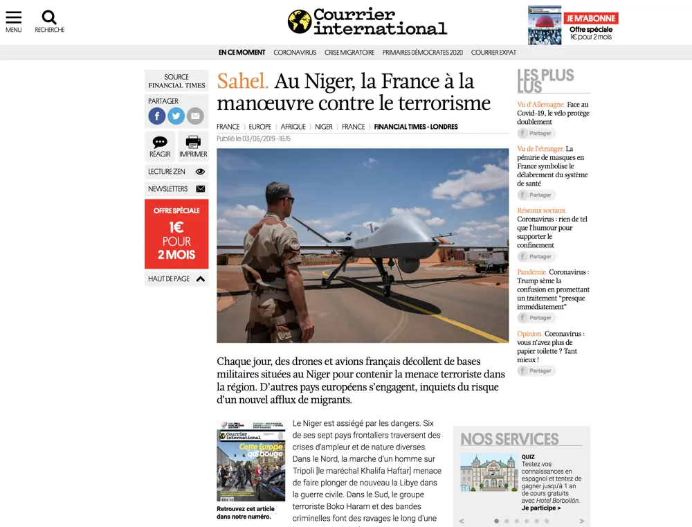Press tearsheet — a report by Fred Marie published in the press