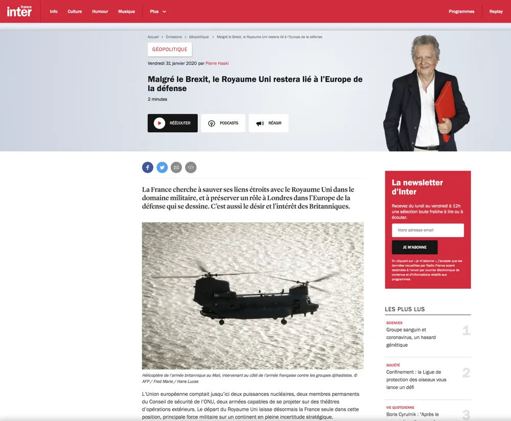 Press tearsheet — a report by Fred Marie published in the press