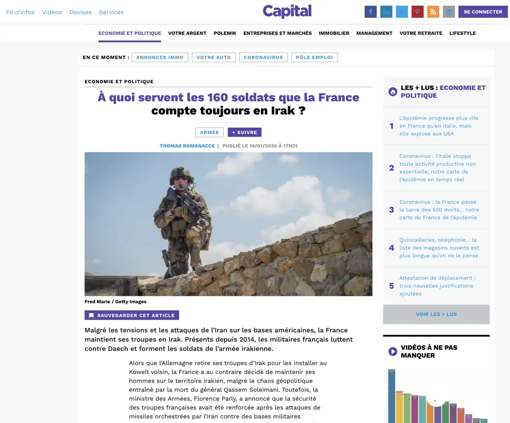 Press tearsheet — a report by Fred Marie published in the press