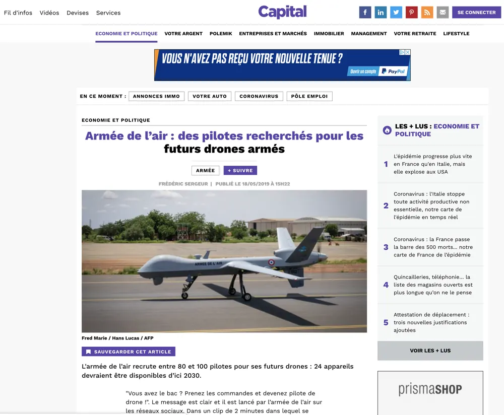 Press tearsheet — a report by Fred Marie published in the press