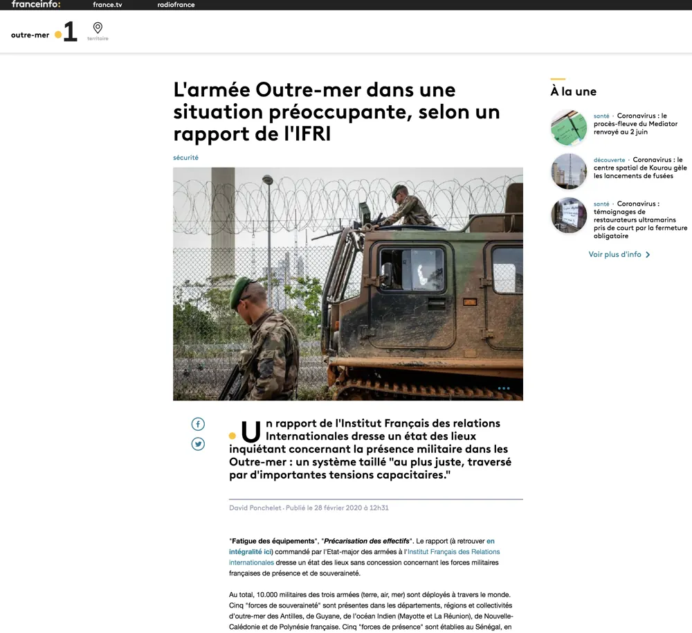 Press tearsheet — a report by Fred Marie published in the press