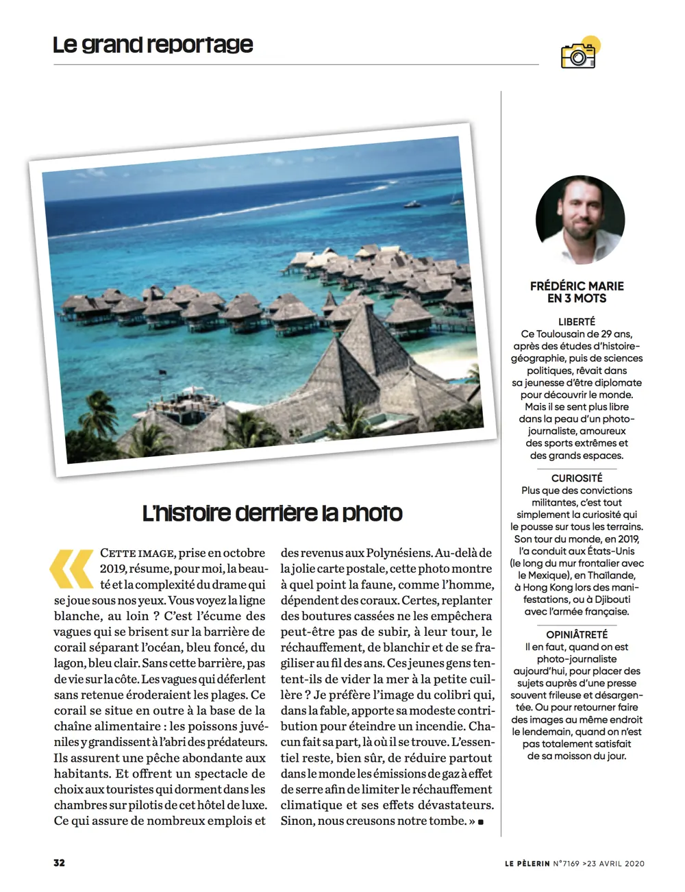 Press tearsheet — a report by Fred Marie published in the press