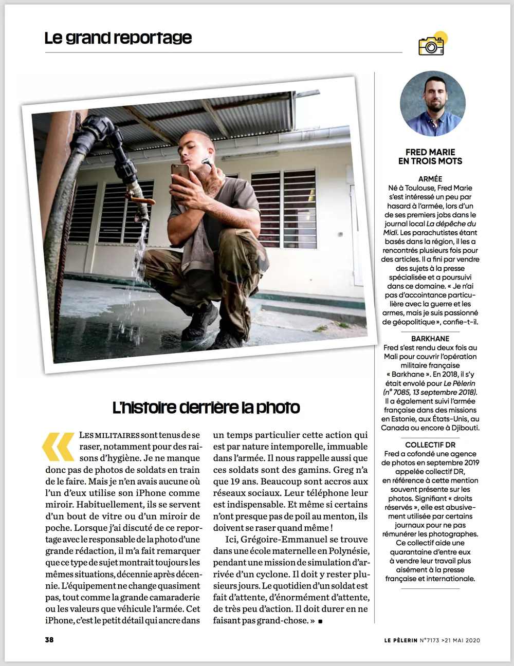 Press tearsheet — a report by Fred Marie published in the press