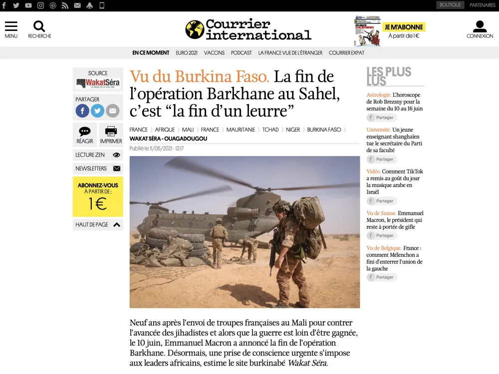 Press tearsheet — a report by Fred Marie published in the press