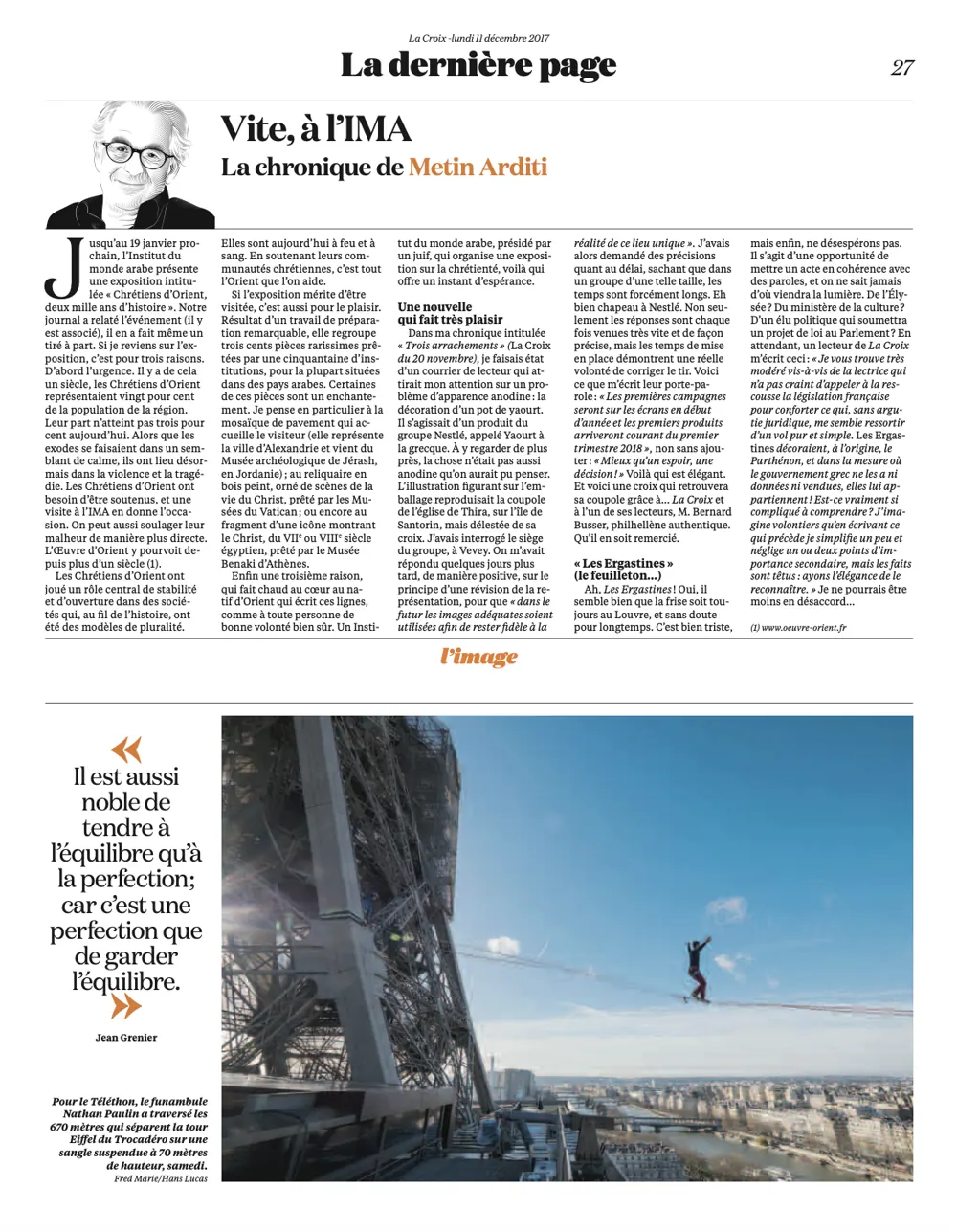 Press tearsheet — a report by Fred Marie published in the press