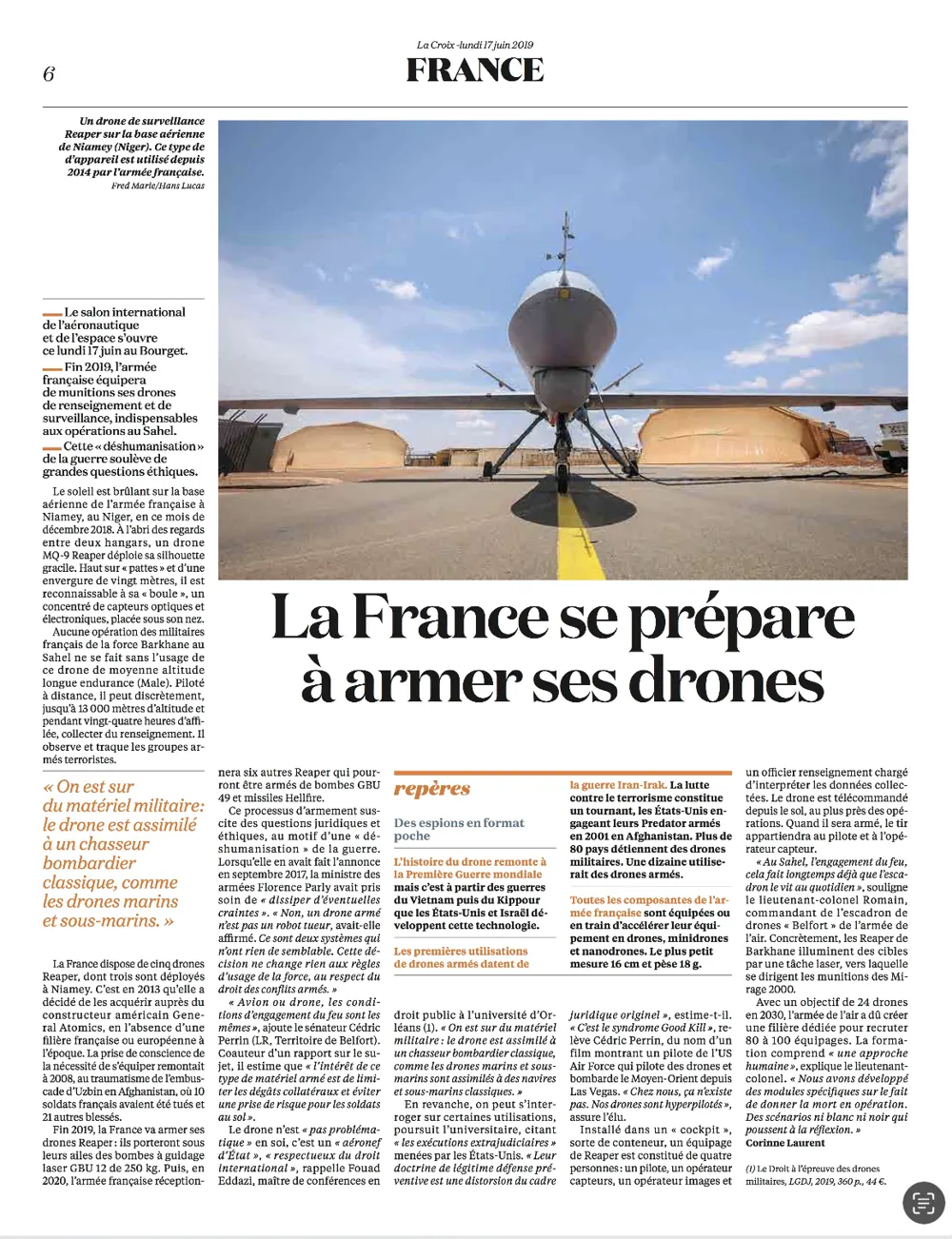 Press tearsheet — a report by Fred Marie published in the press