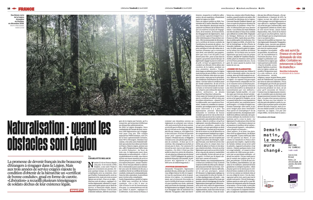 Press tearsheet — a report by Fred Marie published in the press