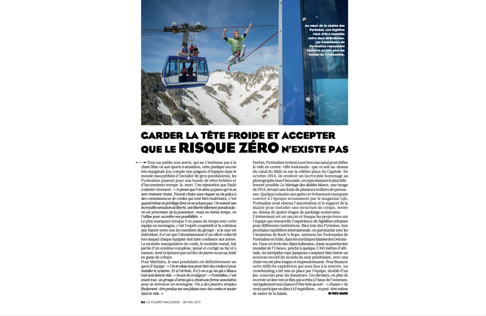 Press tearsheet — a report by Fred Marie published in the press