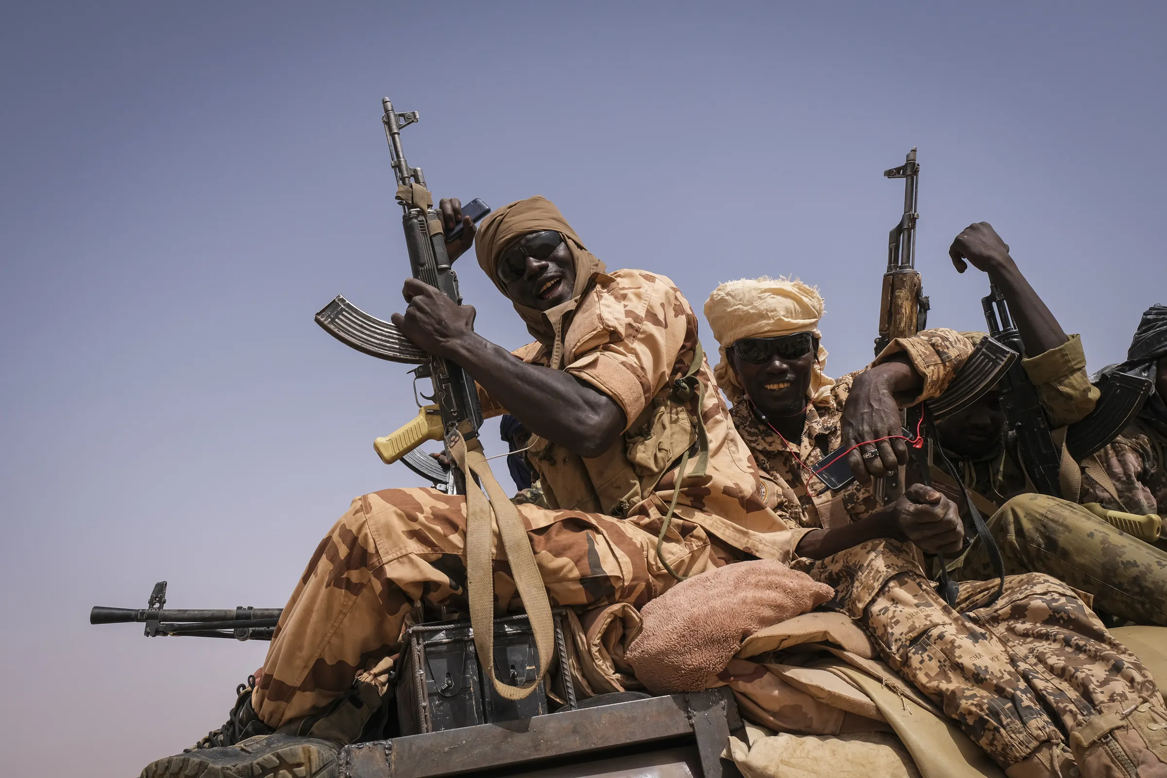 Chadian soldiers of the G5 Sahel joint force on their vehicle