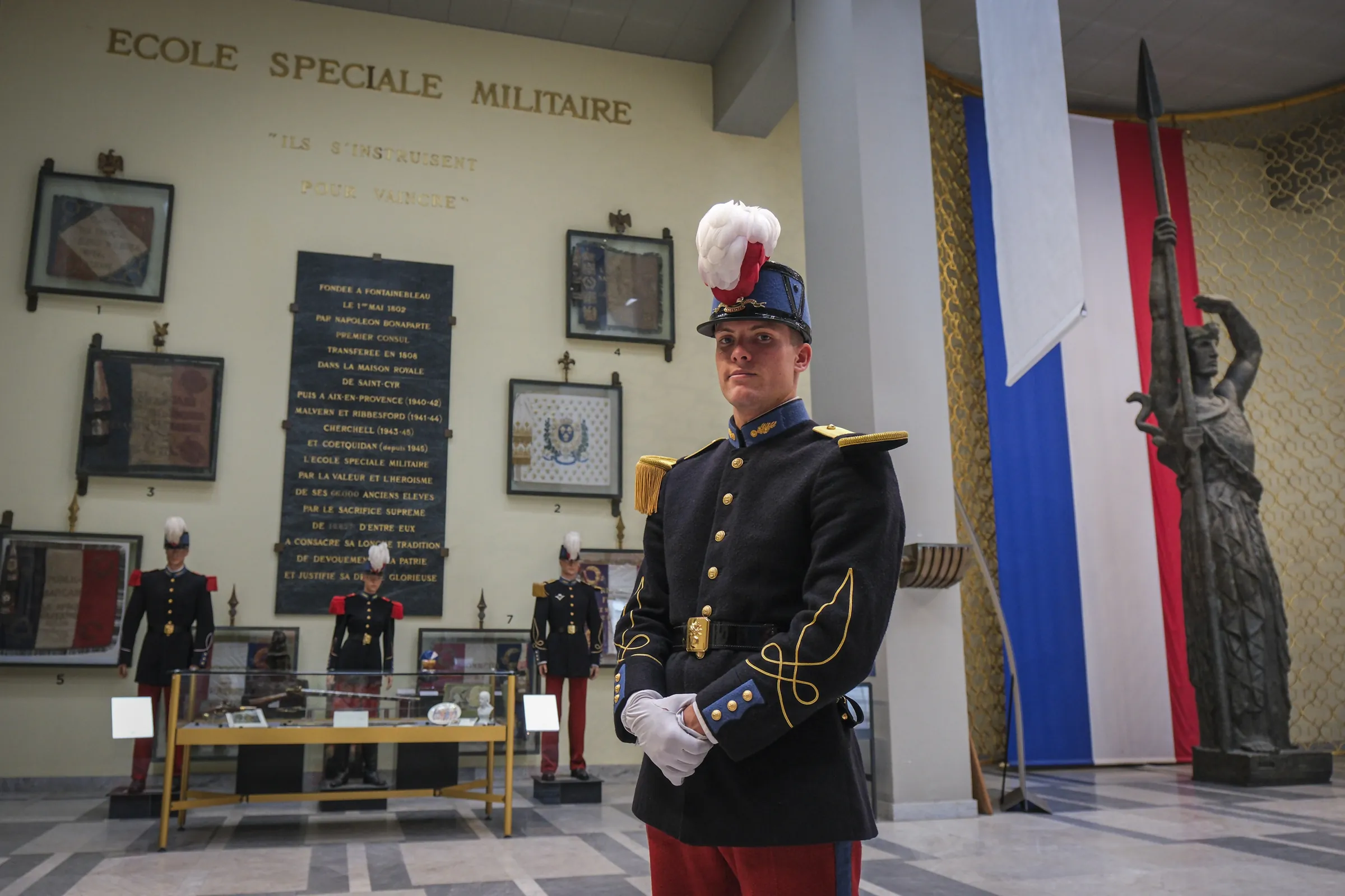 Portrait of the Saint-Cyr cadet known as the class’s Napoleon, in Grand Uniforme in the academy’s memorial hall